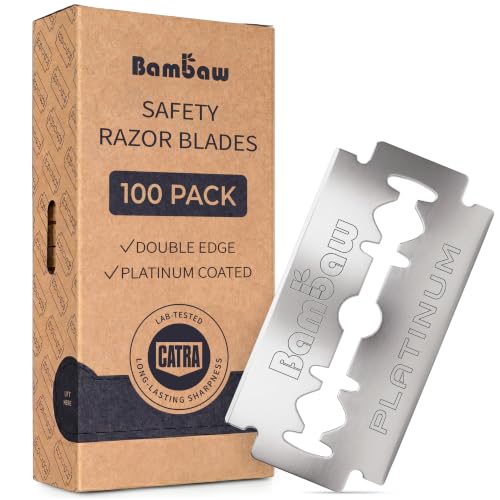 Bambaw Double Edge Safety Razor Blades 100 Pack - Platinum Stainless Steel Replacement Blades for Smooth, Precise Shave