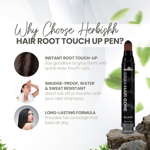Herbishh Black Hair Root Touch-Up Pen for Instant Gray Coverage