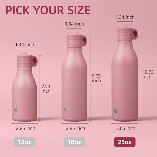 Konokyo 25oz Insulated Pink Water Bottle with Straw - BPA Free, Leak Proof