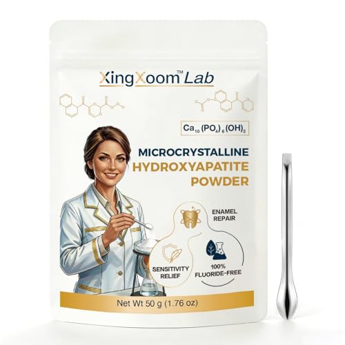 50g Non-Nano Microcrystalline Hydroxyapatite Powder - Fluoride-Free Enamel Repair & DIY Toothpaste Base with Stainless Steel Spoon