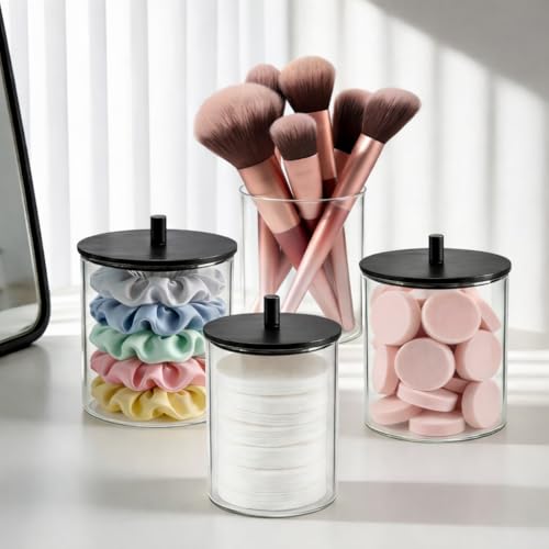 Glass Qtip Holder Dispenser Set - 10oz & 15oz Jars with Wood Lid