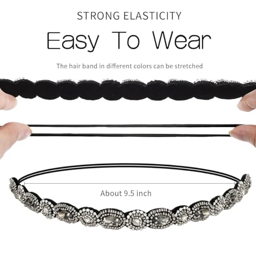 6PCS Handmade Rhinestone Beaded Headbands for Women