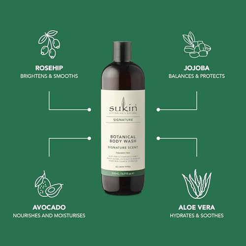 Sukin Signature Body Wash, Soap-Free Botanical Shower Gel, 16.9 Fl Oz
