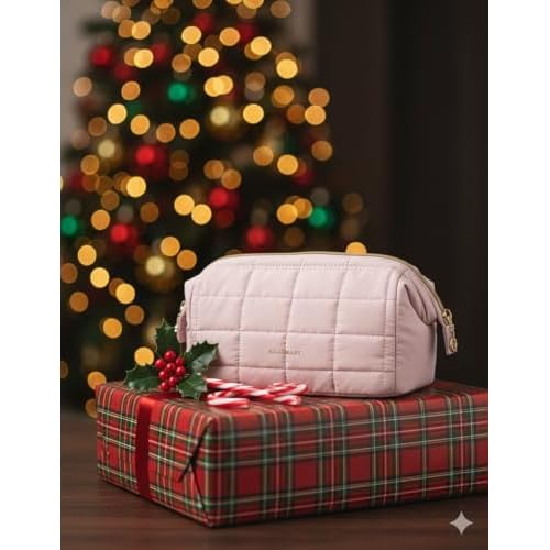 BAGSMART Makeup Bag Travel Toiletry Bag, Puffy Padded Make Up Bags for Women Makeup Organizer Case, Wide-open Pouch Purse Travel Essentials Toiletries Accessories Brushes, Pink