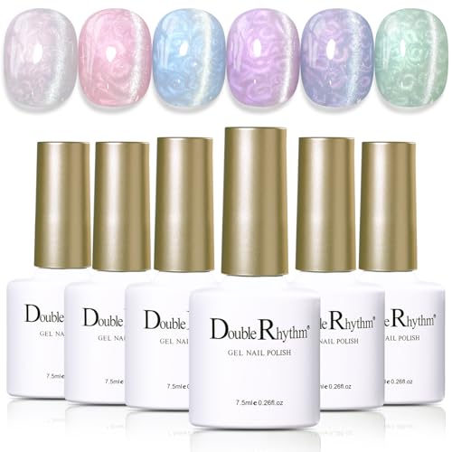 Double Rhythm 6-Color Cat Eye Gel Nail Polish Set with Magnetic Tool