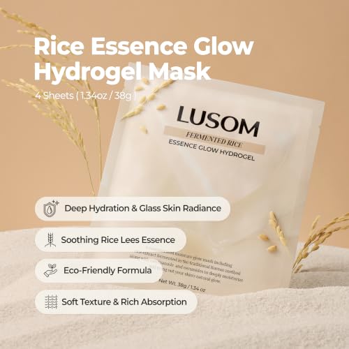 LUSOM Fermented Rice Essence Hydrogel Mask - Deep Hydrating Sheet Mask for Sensitive Skin, 4 Sheets