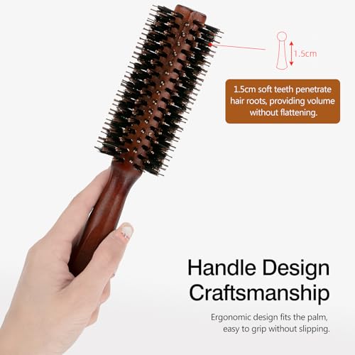 Jaasuee Natural Boar Bristle Hair Brush with Wooden Handle for Styling & Shine