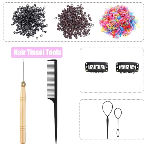 Hair Tinsel Kit - 6000 Strands in 14 Colors, 48 Inch Sparkling Extensions