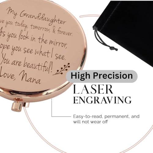 Love Nana Rose Gold Compact Mirror Gift for Granddaughter – 2x Magnification, 2.5" Stainless Steel Keepsake