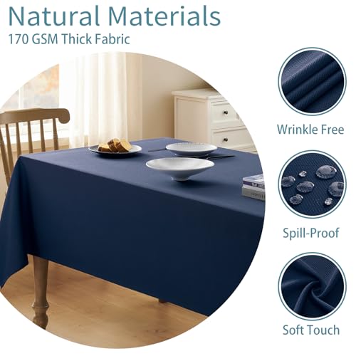 Waterproof Textured Tablecloth - 52x70 Inch Navy Blue Fabric