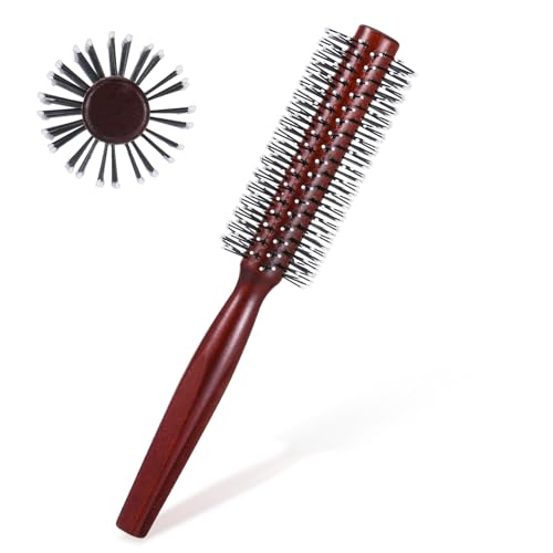 Portable Round Hair Brush for Short Hair - Heat Resistant Wood