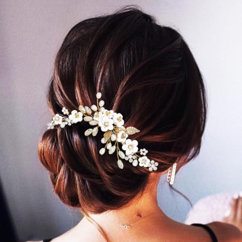 GORAIS Gold Bridal Pearl Flower Hair Pins B-Gold Set for Weddings & Brides
