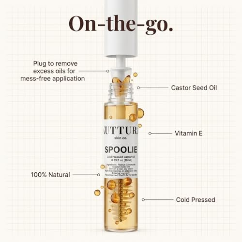 Kuttura Cold-Pressed Castor Oil for Eyelashes & Brows with Spoolie, 10mL