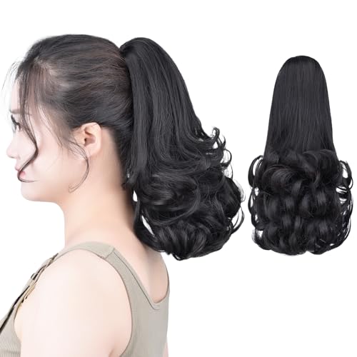 Natural Black 12-Inch Curly Ponytail Extension with Claw Clip - 3.8 OZ Synthetic Fake Hair