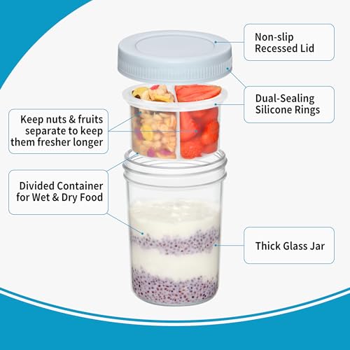 Xyptorix 16 oz Glass Overnight Oats Jars with Airtight Lids - 2 Pack