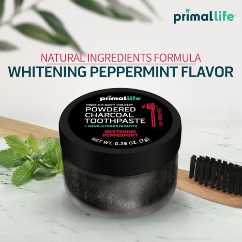 Primal Life Organics Dirty Mouth Toothpowder - Vegan Charcoal Powder with Essential Oils, 0.25oz