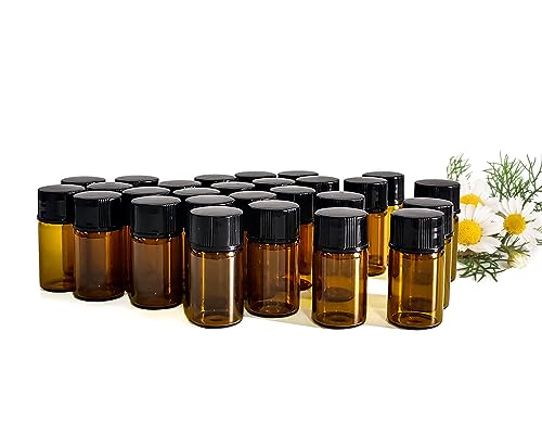 AGENIZ 3ML Amber Essential Oil Sample Bottles Set with Black Screw Caps - 50 Pack