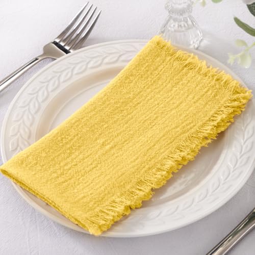 Fringe Cotton Dinner Napkins Set of 6 - 17"x17" Yellow for Weddings & Parties