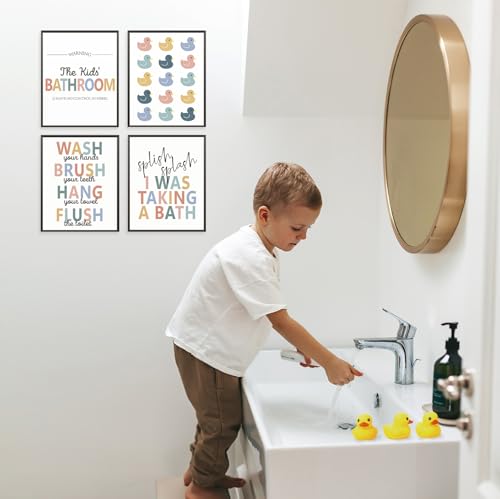 Rubber Duck Kids Bathroom Wall Art Set - 4 Prints (8x10 Unframed)