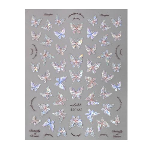 Dornail 3D Aurora Shell Butterfly Nail Stickers - Pink Laser Nail Art Decals for Manicure & DIY Nails