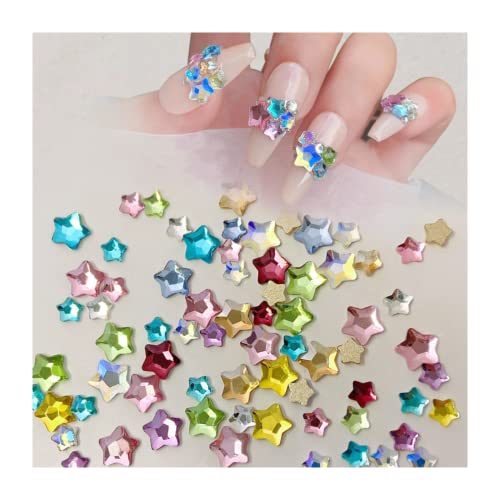 Mytagos Small 50pcs Multicolor Crystal Star Nail Charms for DIY Nail Art