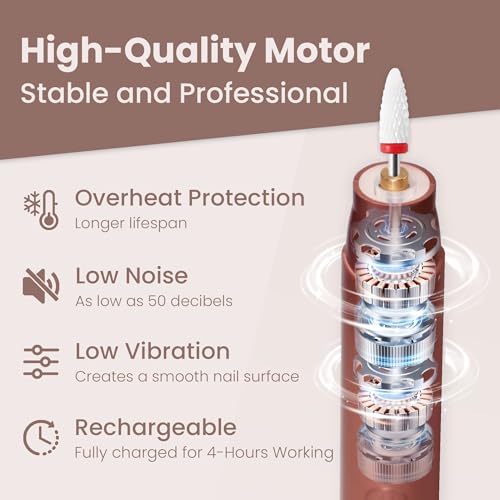 Kiaryuoll Cordless Nail Drill Kit with 5 Speeds, LED Light – Gold