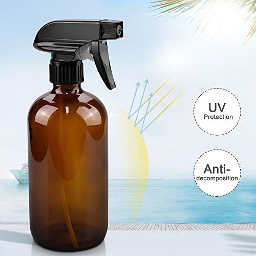 Amber Glass Spray Bottles - 3 Pack 16 oz Refillable with Nozzles