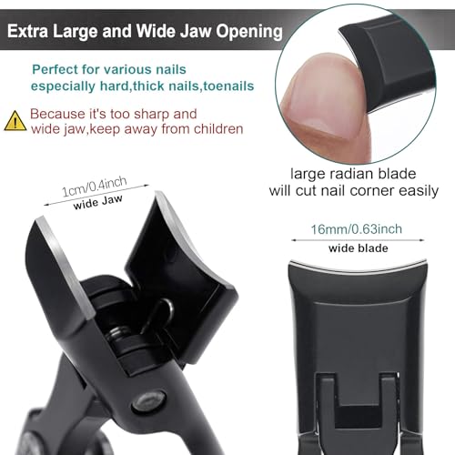 VOGARB Black Nail Clippers for Thick Toenails & Fingernails - Set with Metal File and Storage Case