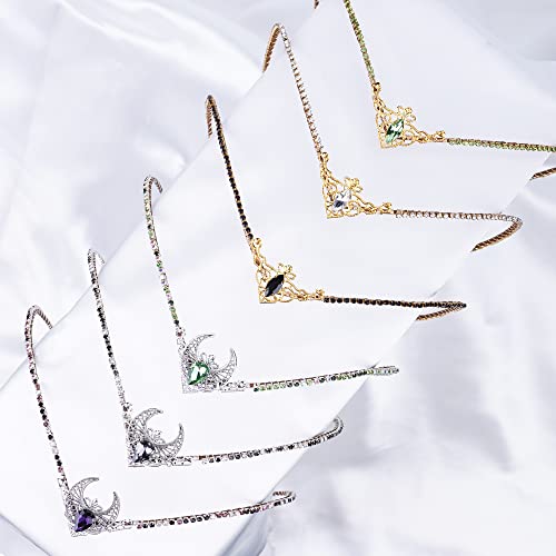 MOSTORY Handmade V-Shape Fairy Crown Tiara - Gold Green Headband for Weddings & Cosplay