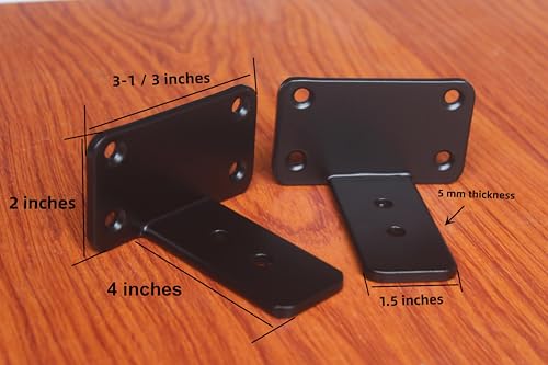 Heavy Duty 4-Inch Black L Shelf Brackets - 2 Pack for Rustic Support