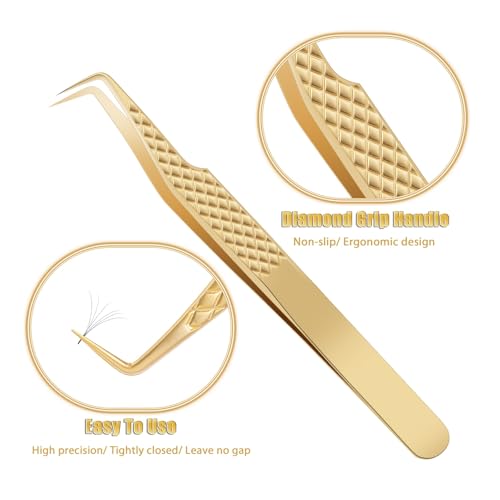 Gold Lash Tweezers Set - 4 Pack Precision Eyelash Extension Tools