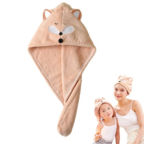 iNelihoo Pink Fox Kids Hair Towel Wrap - Absorbent, Quick-Dry Turban for Girls 0-9