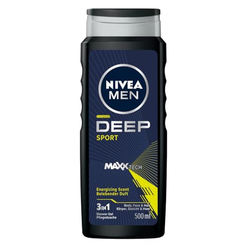 NIVEA Men Deep Sport 3-in-1 Shower Gel, 500ml - Body, Face & Hair Cleanser