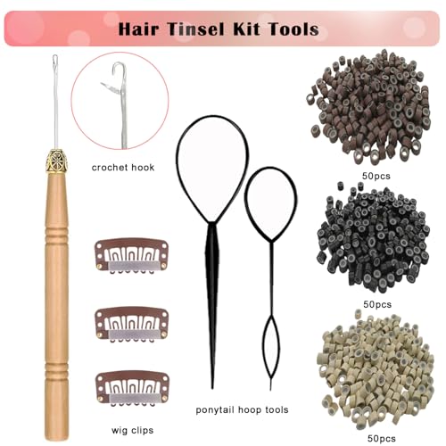 Hair Tinsel Kit - 16 Colors, 7600 Strands, 48 Inches Glitter Extensions