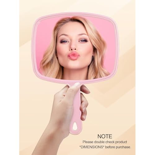 Gladmart Hand Mirror Salon Barber Hairdressing Handheld Mirror with Handle (Square Pink 7.4 x 10.3 inches)