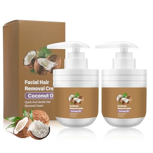 2Pcs Coconut Facial Hair Removal Cream, Facial Hair Removal Cream for Women, Gentle & Effective Coconut Oil Facial Hair Remover, Moisturizing & Soothing Depilatory Cream for All Skin Types (3.53 OZ)