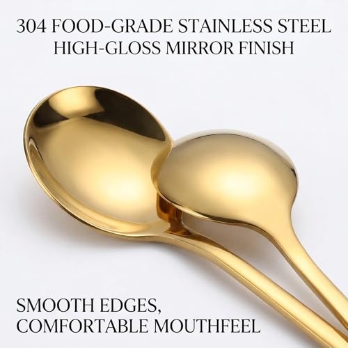 Gold Stainless Steel Coffee Spoons Set - 8-Piece, 5.24-Inch Dessert Spoons