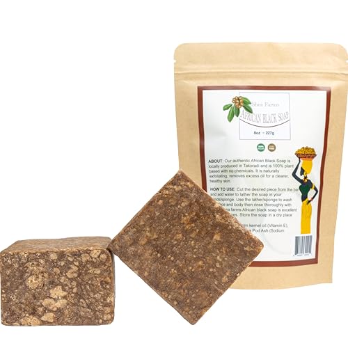 Shea Farms African Black Soap 8oz Bar - Deep Cleansing for Acne & Eczema