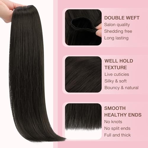 GOO GOO Sew in Hair Extensions Real Human Hair, Weft Hair Extensions Human Hair, 2 Dark Brown 20inch 100g, Weft Bundles Straight Silky Remy Hair