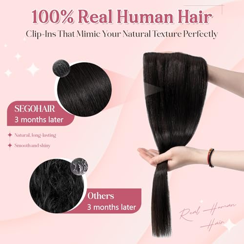 8 Inch Natural Black Clip-In Hair Extensions - 5 Clips Remy Human Hair for Women