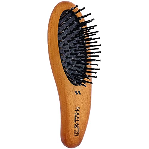 Spornette Carry-On Mini Wooden Cushion Hair Brush for Travel & Styling