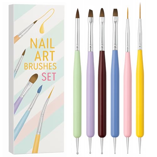 HomTop 6-Piece Dual-Ended Nail Art Brush Set for Gel & Acrylic Manicure
