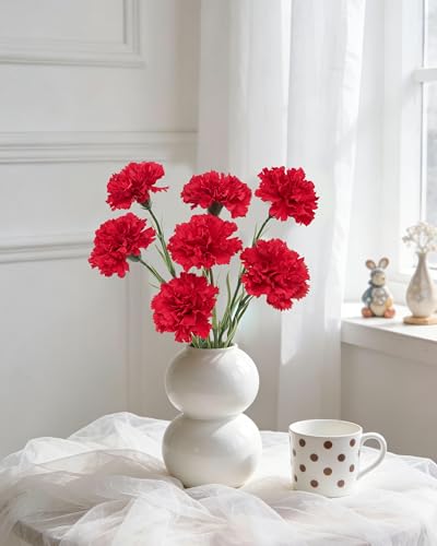 DuHouse 6pcs Artificial Carnation Flowers - Realistic Red Decor