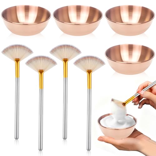 8-Piece Rose Gold Esthetician Tool Set with Facial Brushes & Bowls