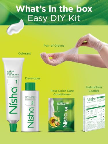 Nisha Natural Black Permanent Hair Dye Kit – 1 Count, 100% Gray Coverage, Long-Lasting 120g