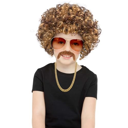 MOVINPE 70's Brown Short Afro Wig for Men - Disco Costume Accessory