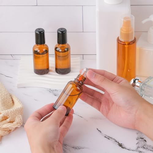 RAMFIYN 6 Pack Amber 30ml Refillable Essential Oil Roller Bottles with Filling Tool & Labels