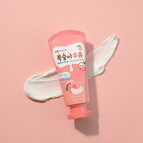 Kwailnara Peach Milk Facial Cleanser - Korean Face Wash for Bright, Clear Skin, Gentle Foam, 4.06 Fl Oz