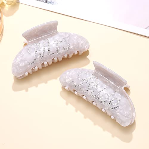 White Bride Mrs Rhinestone Hair Claw Clips for Thick Hair - Bridal Party Favors