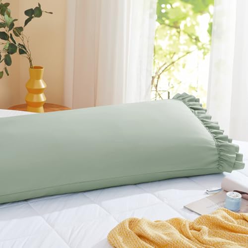 Vonty Sage Green Ruffled Pillow Cases Set of 2 - 20x26 Inch